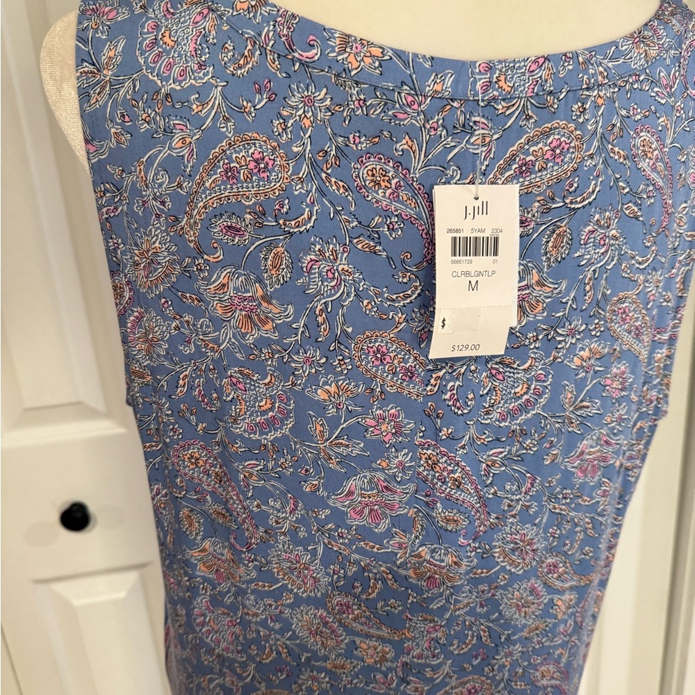 J. Jill, NWT Border Print Maxi Sleeveless Blue Floral Dress, Size M - Picture 7 of 12
